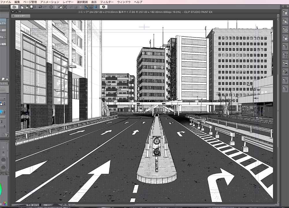 漫画背景用3D素材「高速道路とビル街」(CLIP STUDIO用 3Dオブジェクト.cs3o)
