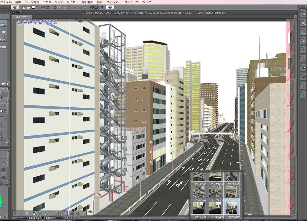 漫画背景用3D素材「高速道路とビル街」(CLIP STUDIO用 3Dオブジェクト.cs3o)
