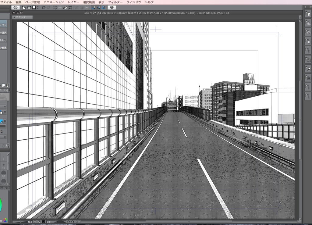 漫画背景用3D素材「高速道路とビル街」(CLIP STUDIO用 3Dオブジェクト.cs3o)