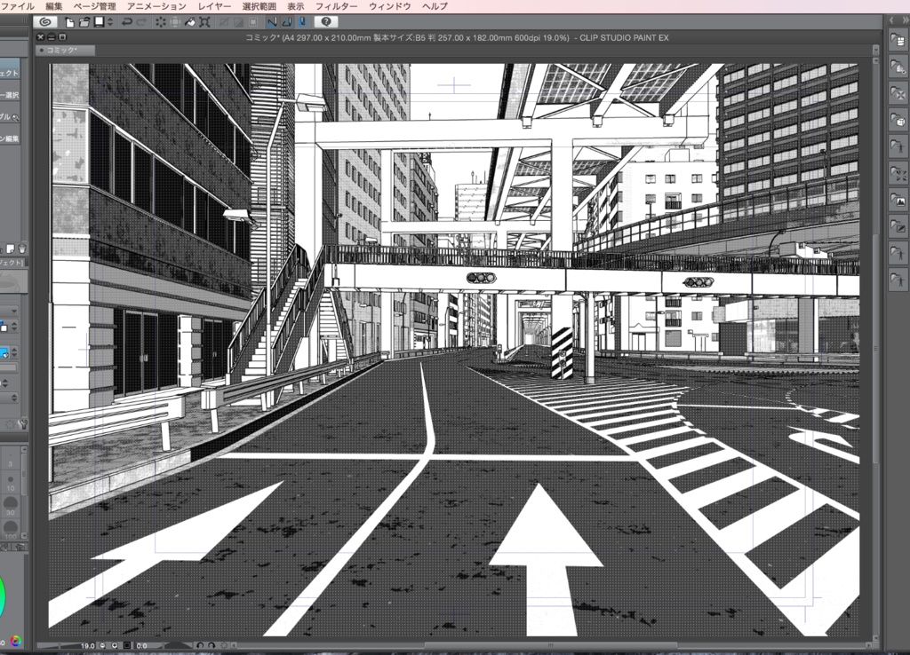漫画背景用3D素材「高速道路とビル街」(CLIP STUDIO用 3Dオブジェクト.cs3o)