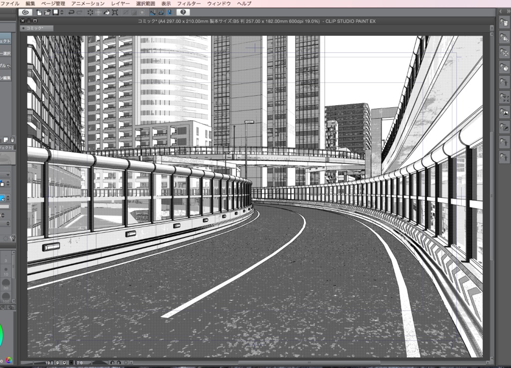漫画背景用3D素材「高速道路とビル街」(CLIP STUDIO用 3Dオブジェクト.cs3o)