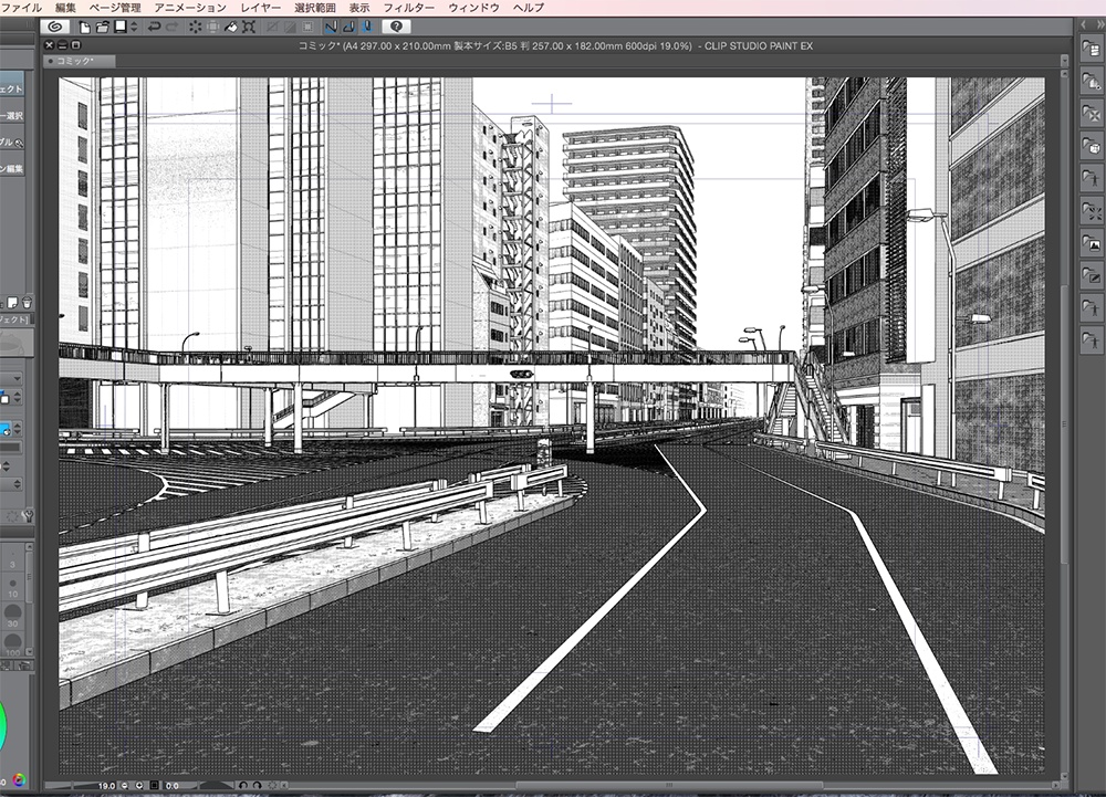 漫画背景用3D素材「高速道路とビル街」(CLIP STUDIO用 3Dオブジェクト.cs3o)