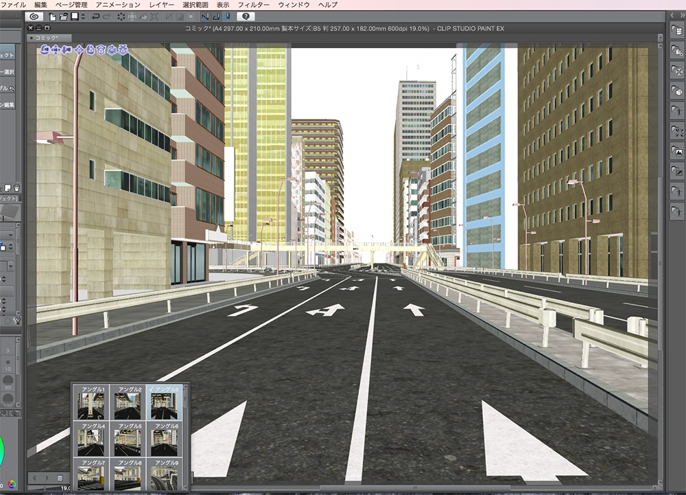 漫画背景用3D素材「高速道路とビル街」(CLIP STUDIO用 3Dオブジェクト.cs3o)