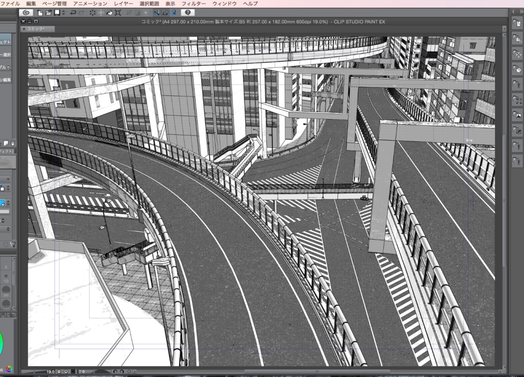 漫画背景用3D素材「高速道路とビル街」(CLIP STUDIO用 3Dオブジェクト.cs3o)