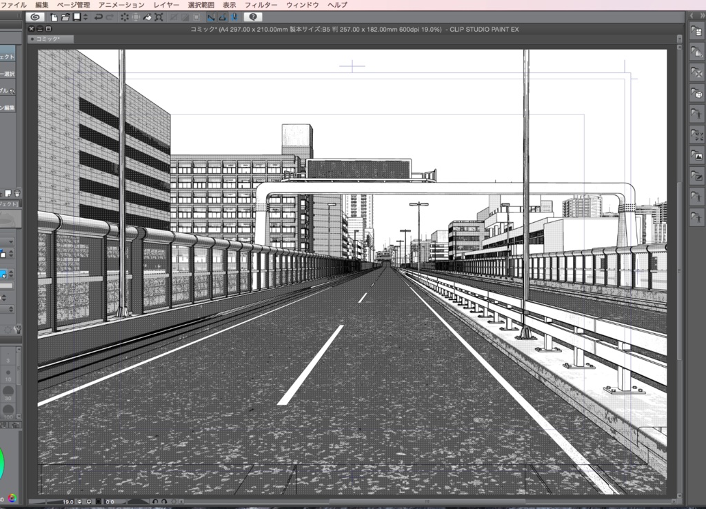漫画背景用3D素材「高速道路とビル街」(CLIP STUDIO用 3Dオブジェクト.cs3o)