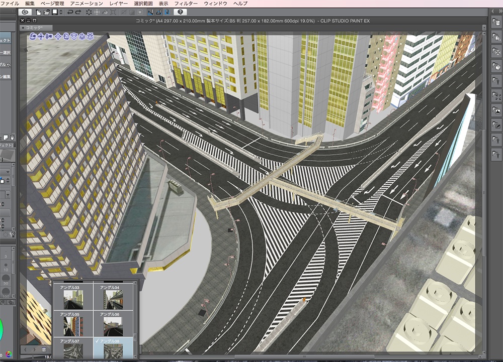 漫画背景用3D素材「高速道路とビル街」(CLIP STUDIO用 3Dオブジェクト.cs3o)