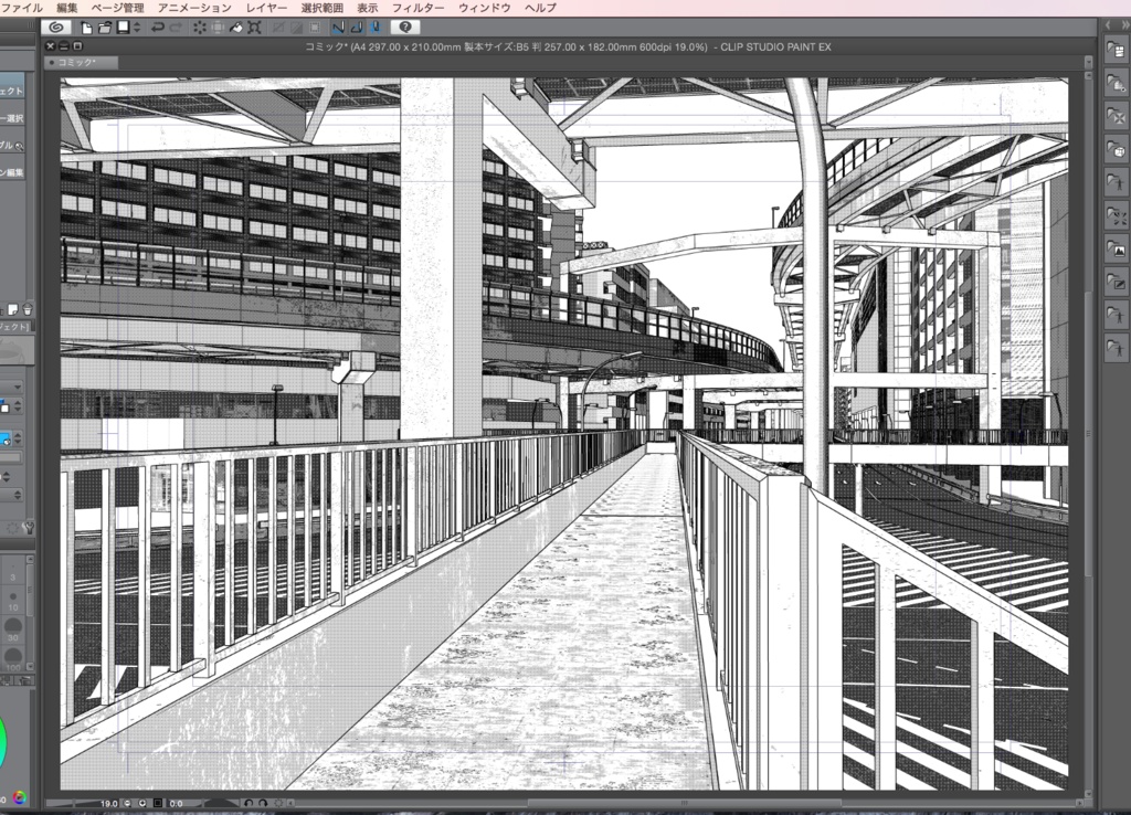漫画背景用3D素材「高速道路とビル街」(CLIP STUDIO用 3Dオブジェクト.cs3o)
