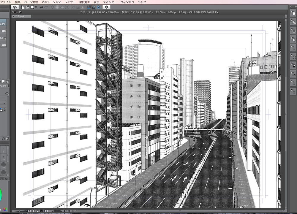 漫画背景用3D素材「高速道路とビル街」(CLIP STUDIO用 3Dオブジェクト.cs3o)