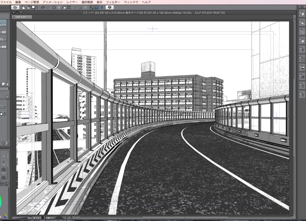 漫画背景用3D素材「高速道路とビル街」(CLIP STUDIO用 3Dオブジェクト.cs3o)