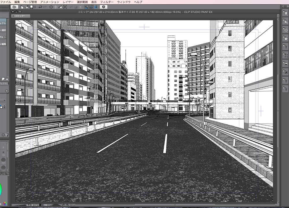 漫画背景用3D素材「高速道路とビル街」(CLIP STUDIO用 3Dオブジェクト.cs3o)