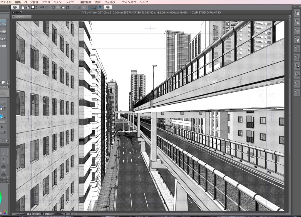漫画背景用3D素材「高速道路とビル街」(CLIP STUDIO用 3Dオブジェクト.cs3o)