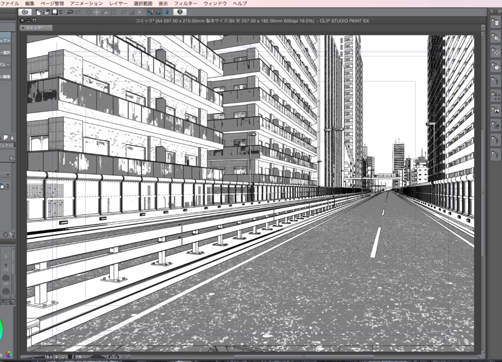 漫画背景用3D素材「高速道路とビル街」(CLIP STUDIO用 3Dオブジェクト.cs3o)
