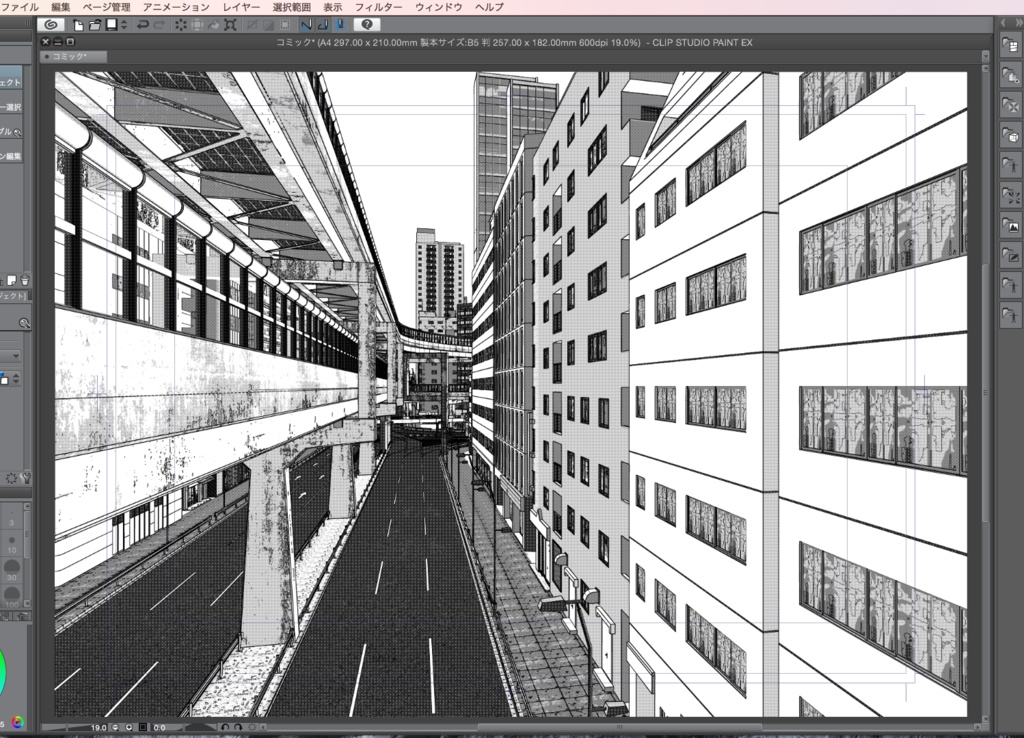 漫画背景用3D素材「高速道路とビル街」(CLIP STUDIO用 3Dオブジェクト.cs3o)