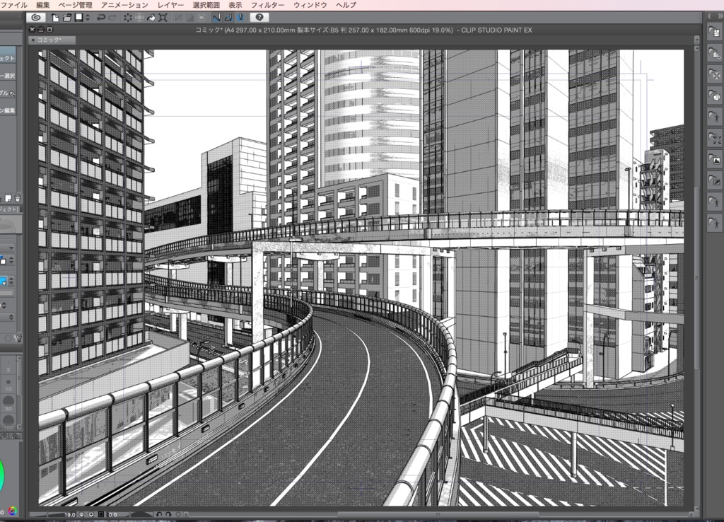 漫画背景用3D素材「高速道路とビル街」(CLIP STUDIO用 3Dオブジェクト.cs3o)
