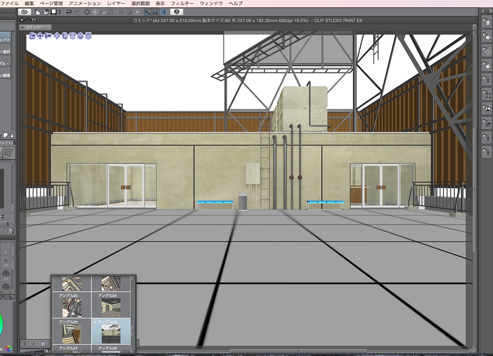 漫画背景用3D素材「廃墟ビル」(CLIP STUDIO用 3Dオブジェクト.cs3o)