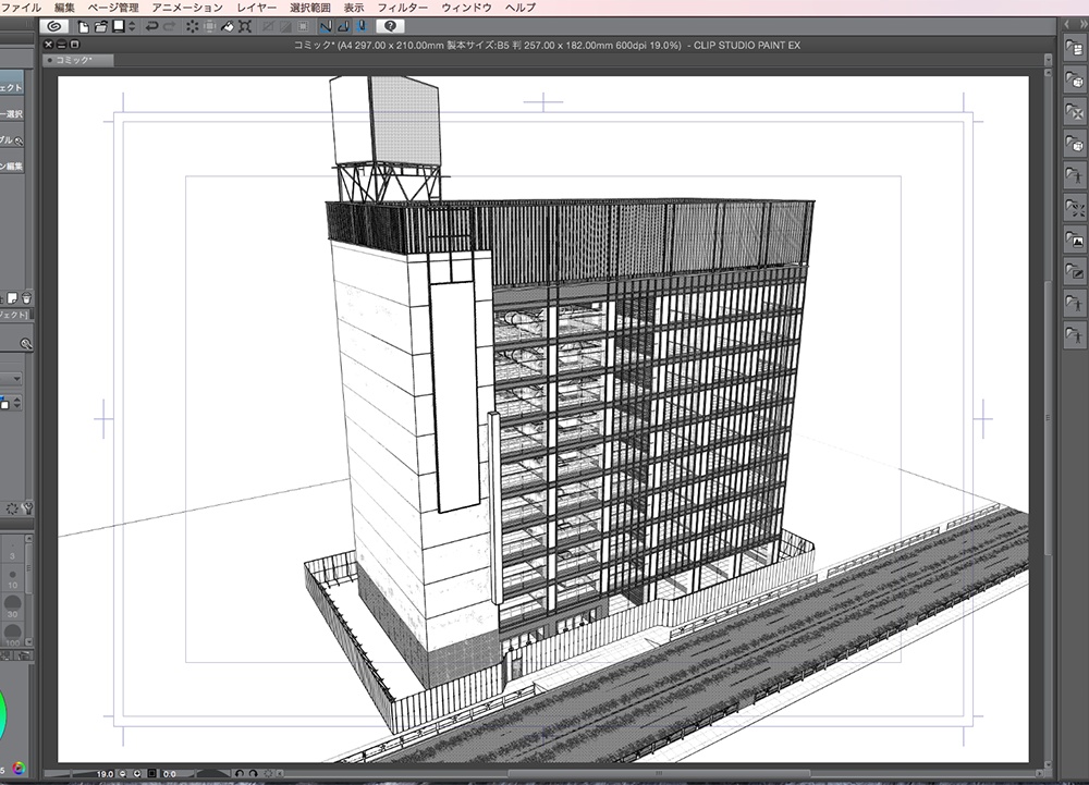 漫画背景用3D素材「廃墟ビル」(CLIP STUDIO用 3Dオブジェクト.cs3o)