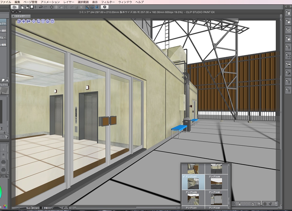 漫画背景用3D素材「廃墟ビル」(CLIP STUDIO用 3Dオブジェクト.cs3o)