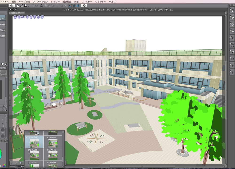 漫画背景用3D素材「学校」(CLIP STUDIO用 3Dオブジェクト.cs3o)