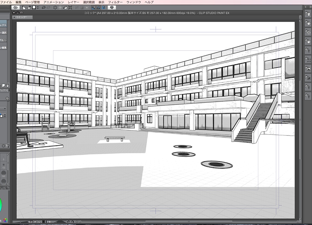 漫画背景用3D素材「学校」(CLIP STUDIO用 3Dオブジェクト.cs3o)