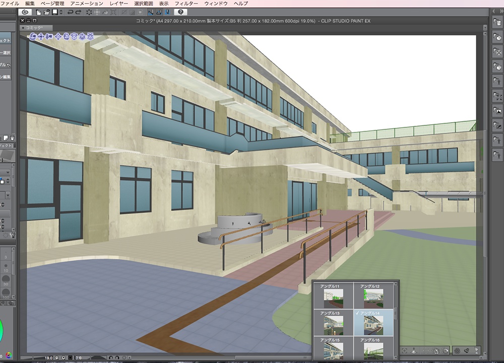 漫画背景用3D素材「学校」(CLIP STUDIO用 3Dオブジェクト.cs3o)