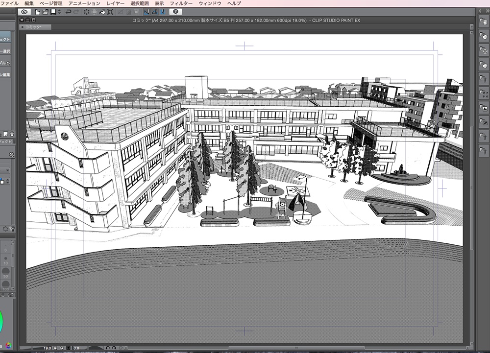 漫画背景用3D素材「学校」(CLIP STUDIO用 3Dオブジェクト.cs3o)