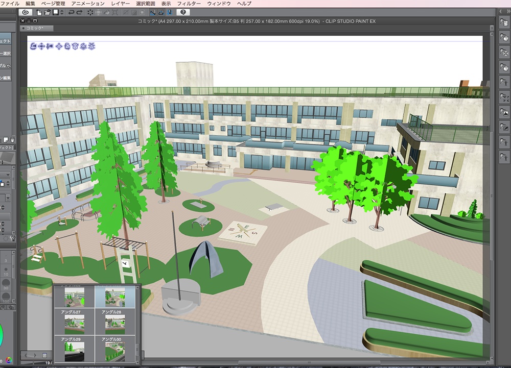 漫画背景用3D素材「学校」(CLIP STUDIO用 3Dオブジェクト.cs3o)