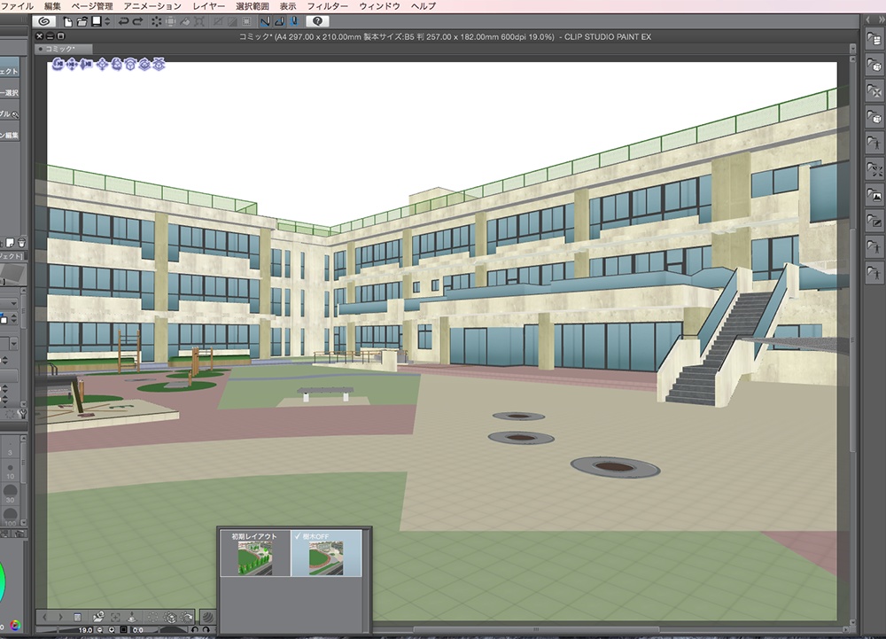 漫画背景用3D素材「学校」(CLIP STUDIO用 3Dオブジェクト.cs3o)