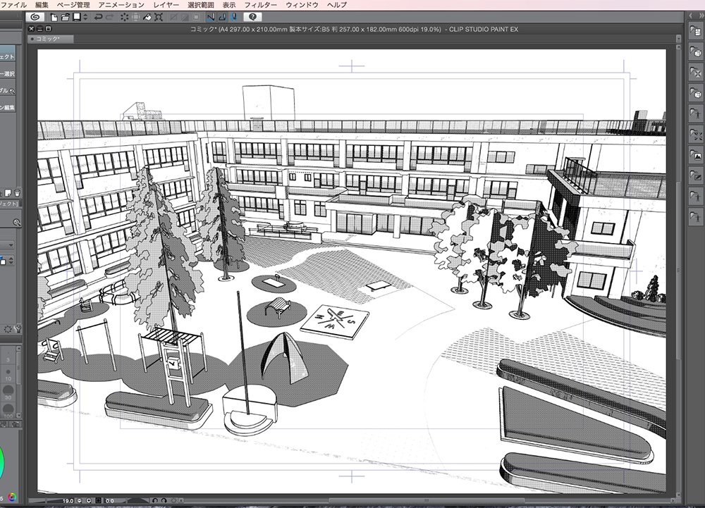 漫画背景用3D素材「学校」(CLIP STUDIO用 3Dオブジェクト.cs3o)
