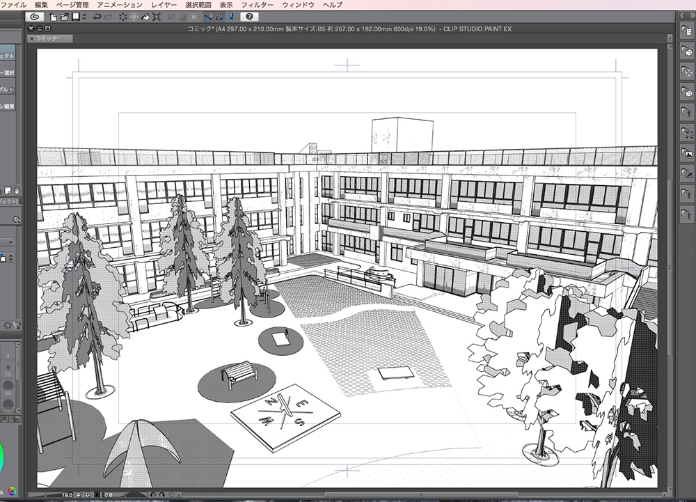 漫画背景用3D素材「学校」(CLIP STUDIO用 3Dオブジェクト.cs3o)