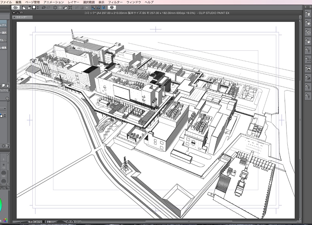 漫画背景用3D素材「化学工場」（CLIP STUDIO用 3Dオブジェクト.cs3o）