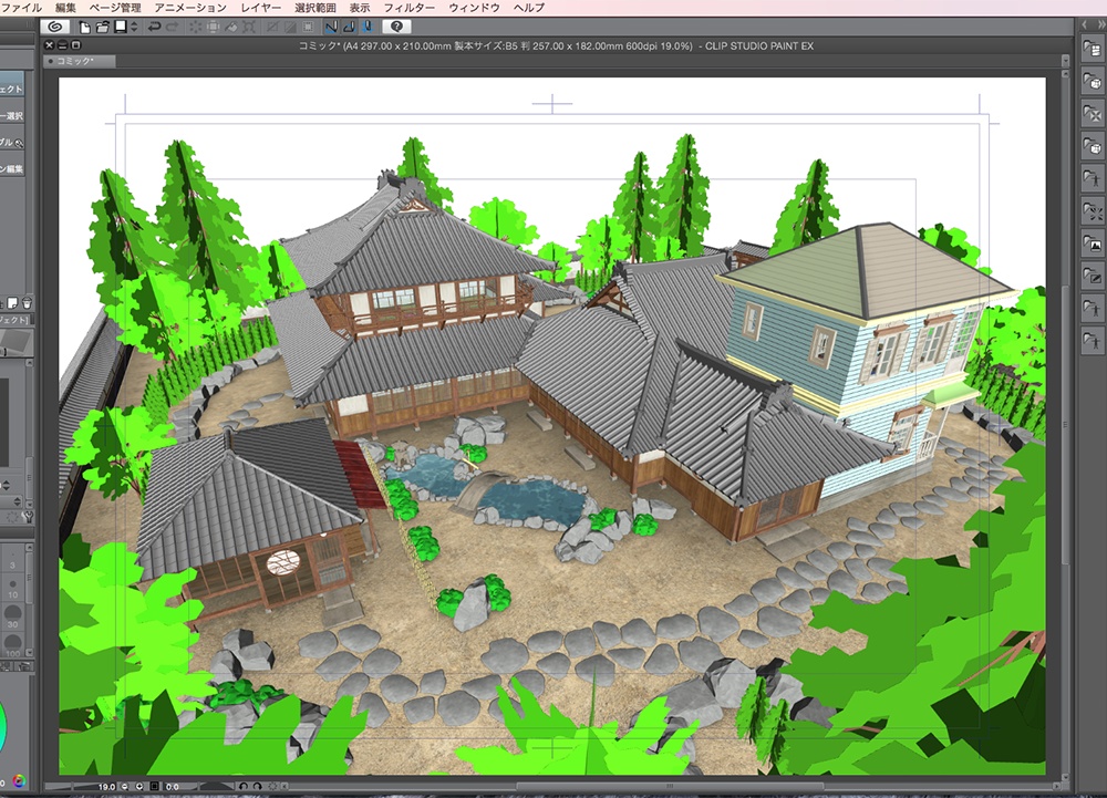 漫画背景用3D素材「武家屋敷風建物」(CLIP STUDIO用 3Dオブジェクト.cs3o)