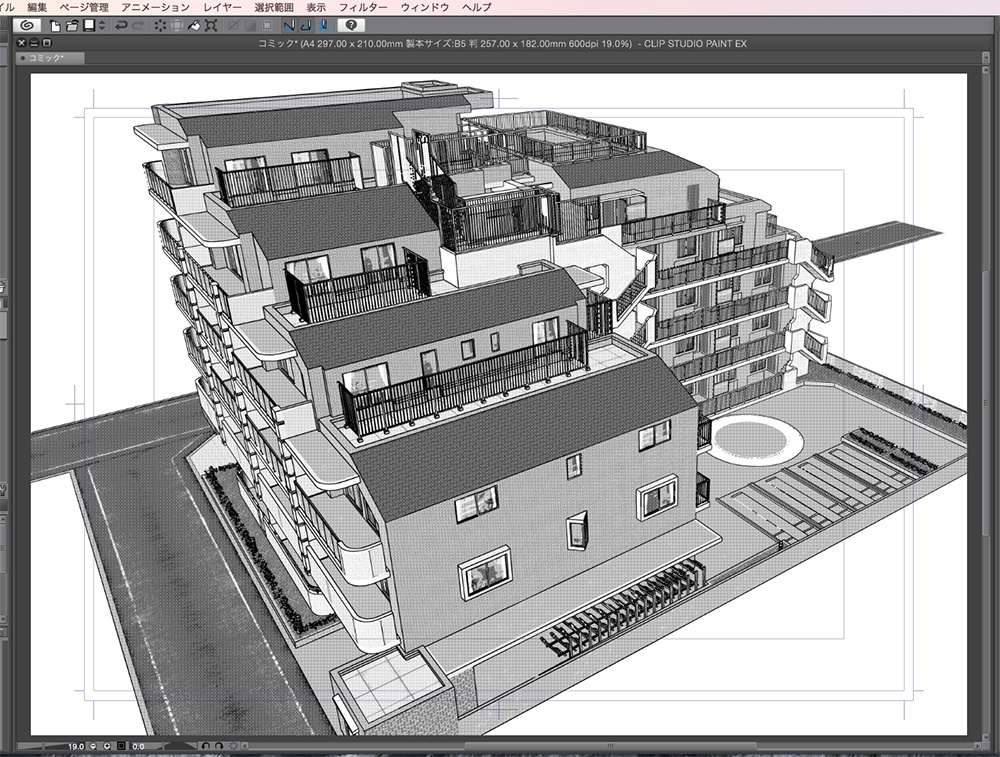 漫画背景用3D素材「マンション_OZ」（CLIP STUDIO用 3Dオブジェクト.cs3o）