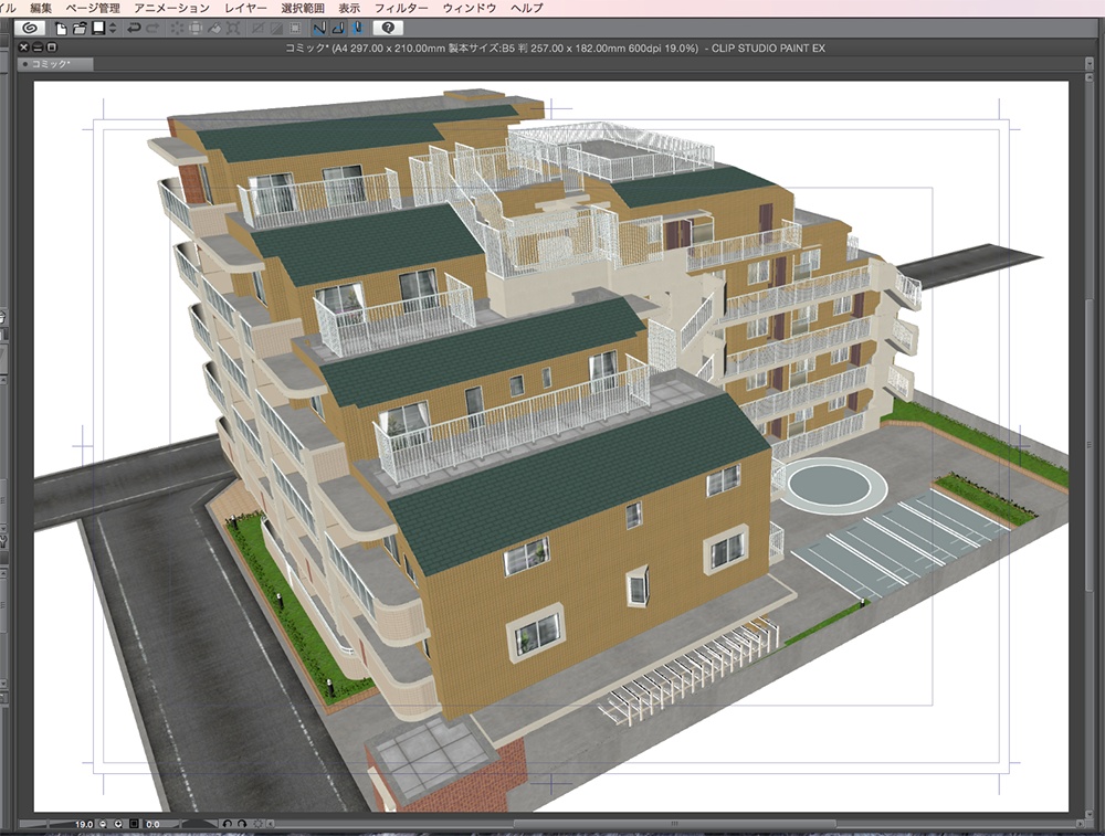 漫画背景用3D素材「マンション_OZ」(CLIP STUDIO用 3Dオブジェクト.cs3o)