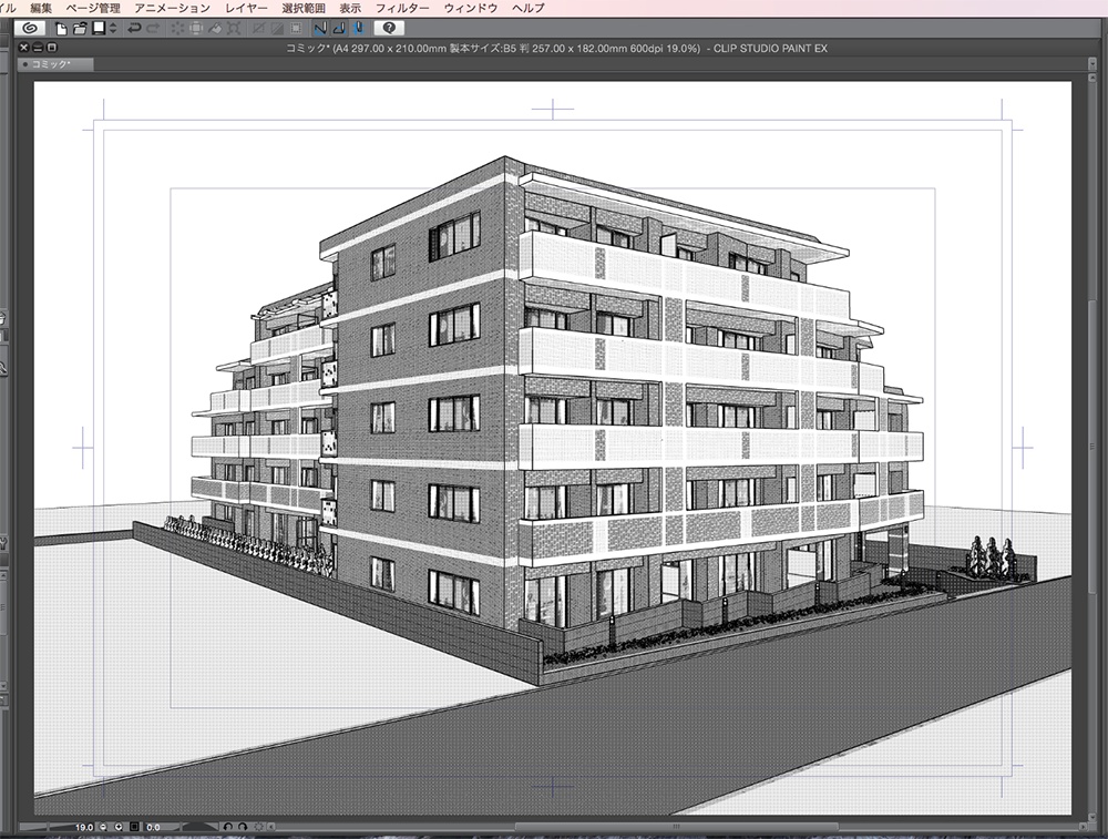漫画背景用3D素材「マンション_FS」(CLIP STUDIO用 3Dオブジェクト.cs3o)