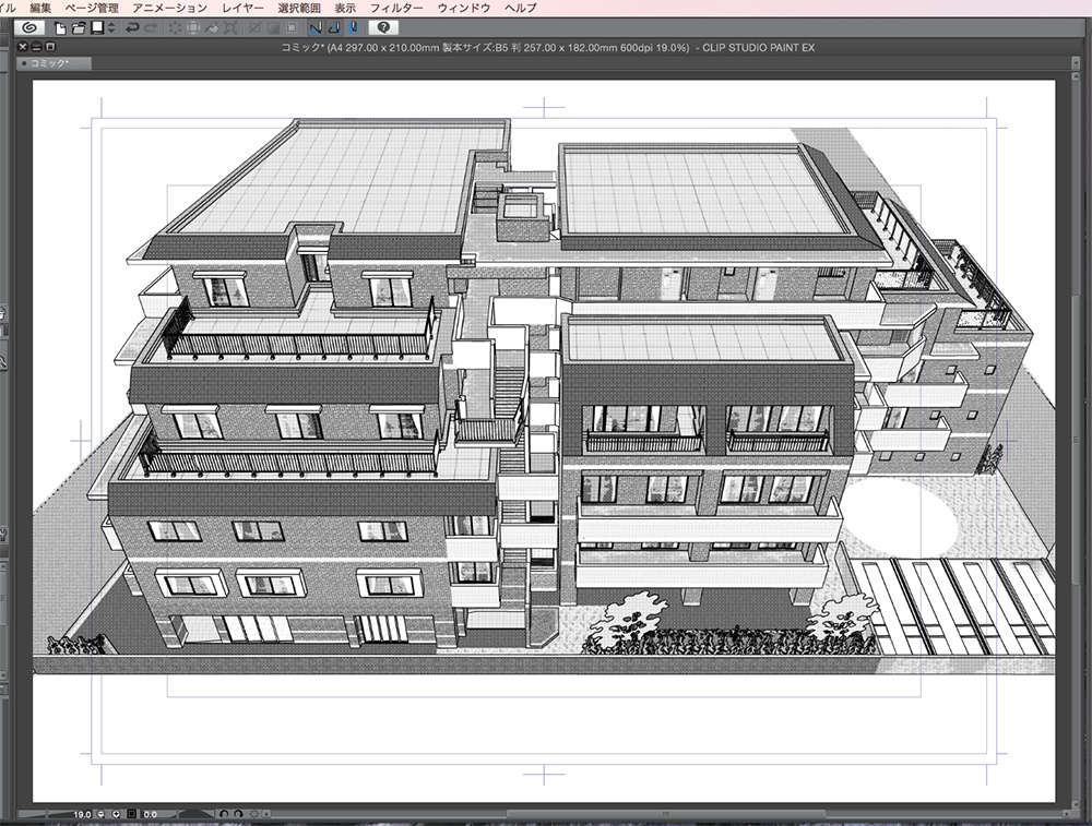 漫画背景用3D素材「マンション_FS」(CLIP STUDIO用 3Dオブジェクト.cs3o)