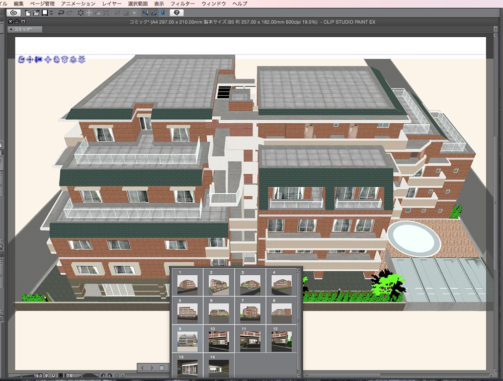 漫画背景用3D素材「マンション_FS」(CLIP STUDIO用 3Dオブジェクト.cs3o)