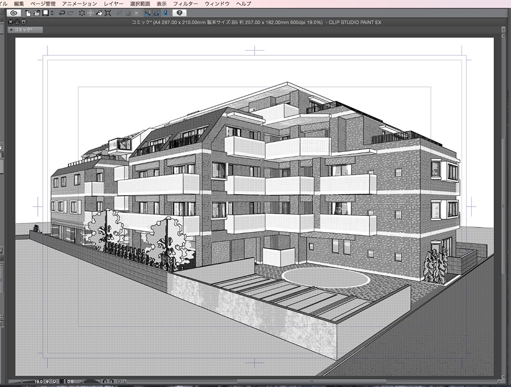漫画背景用3D素材「マンション_FS」(CLIP STUDIO用 3Dオブジェクト.cs3o)