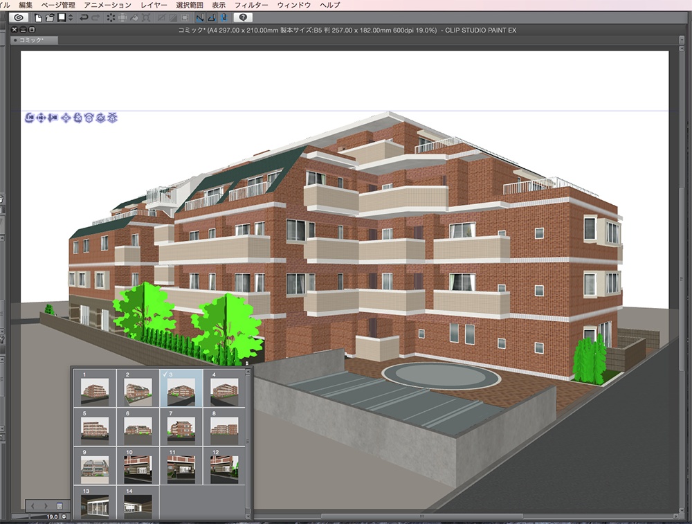 漫画背景用3D素材「マンション_FS」(CLIP STUDIO用 3Dオブジェクト.cs3o)