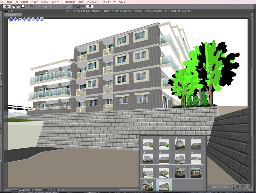 漫画背景用3D素材「マンション_MK」(CLIP STUDIO用 3Dオブジェクト.cs3o)