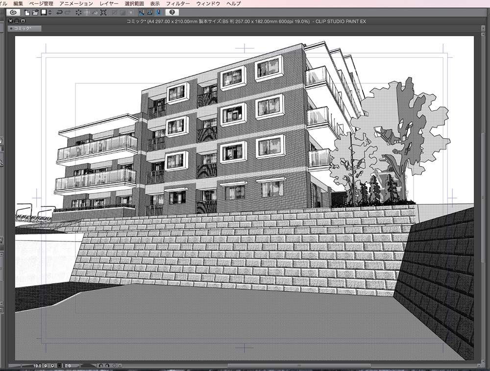 漫画背景用3D素材「マンション_MK」(CLIP STUDIO用 3Dオブジェクト.cs3o)