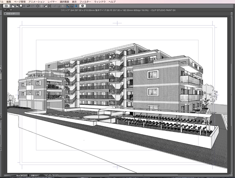 漫画背景用3D素材「マンション_MK」(CLIP STUDIO用 3Dオブジェクト.cs3o)