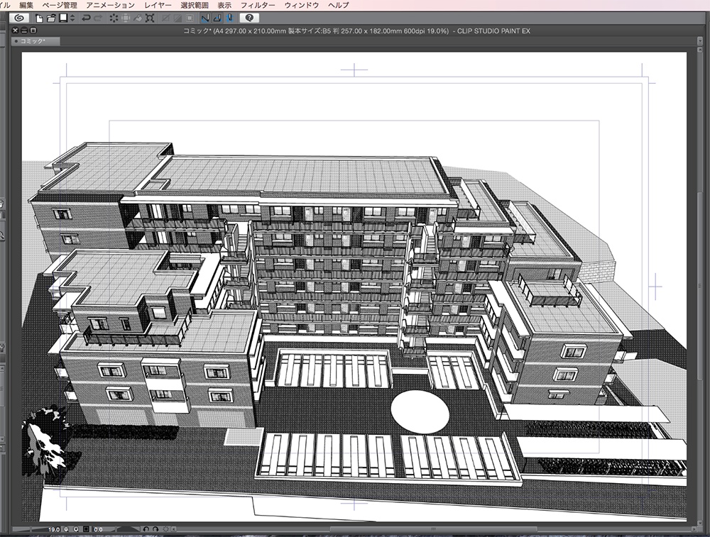 漫画背景用3D素材「マンション_MK」(CLIP STUDIO用 3Dオブジェクト.cs3o)