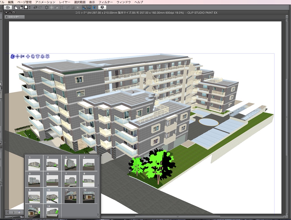 漫画背景用3D素材「マンション_MK」(CLIP STUDIO用 3Dオブジェクト.cs3o)