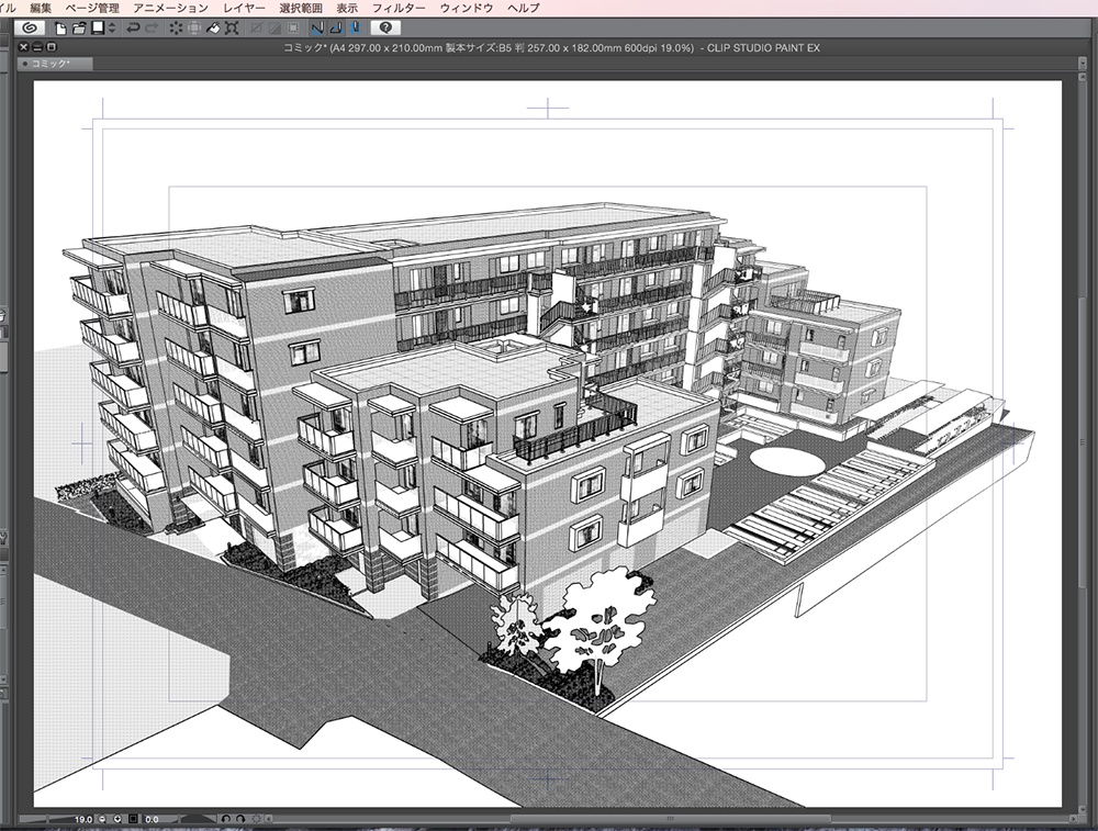 漫画背景用3D素材「マンション_MK」(CLIP STUDIO用 3Dオブジェクト.cs3o)
