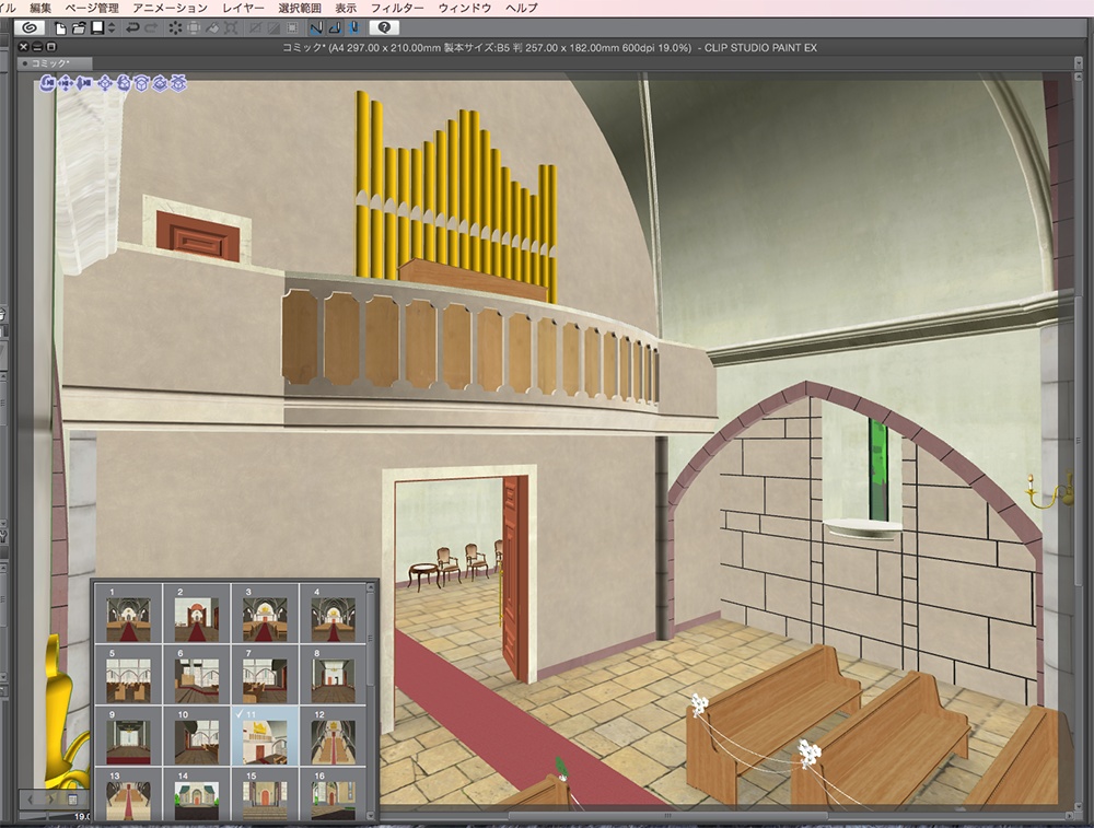 漫画背景用3D素材「チャペル」(CLIP STUDIO用 3Dオブジェクト.cs3o)