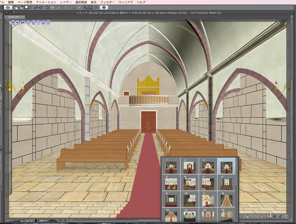 漫画背景用3D素材「チャペル」(CLIP STUDIO用 3Dオブジェクト.cs3o)