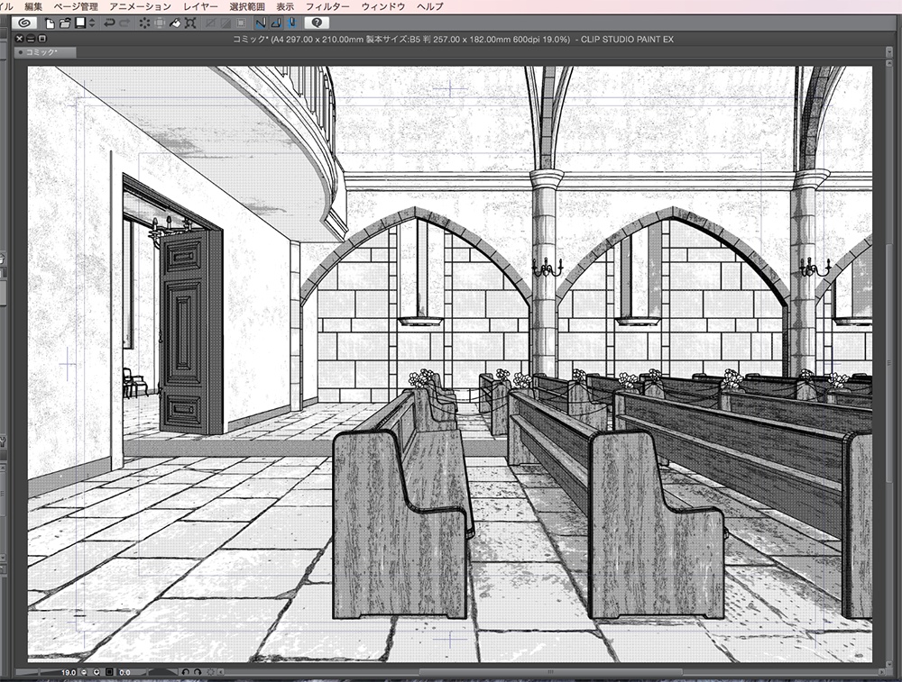 漫画背景用3D素材「チャペル」(CLIP STUDIO用 3Dオブジェクト.cs3o)