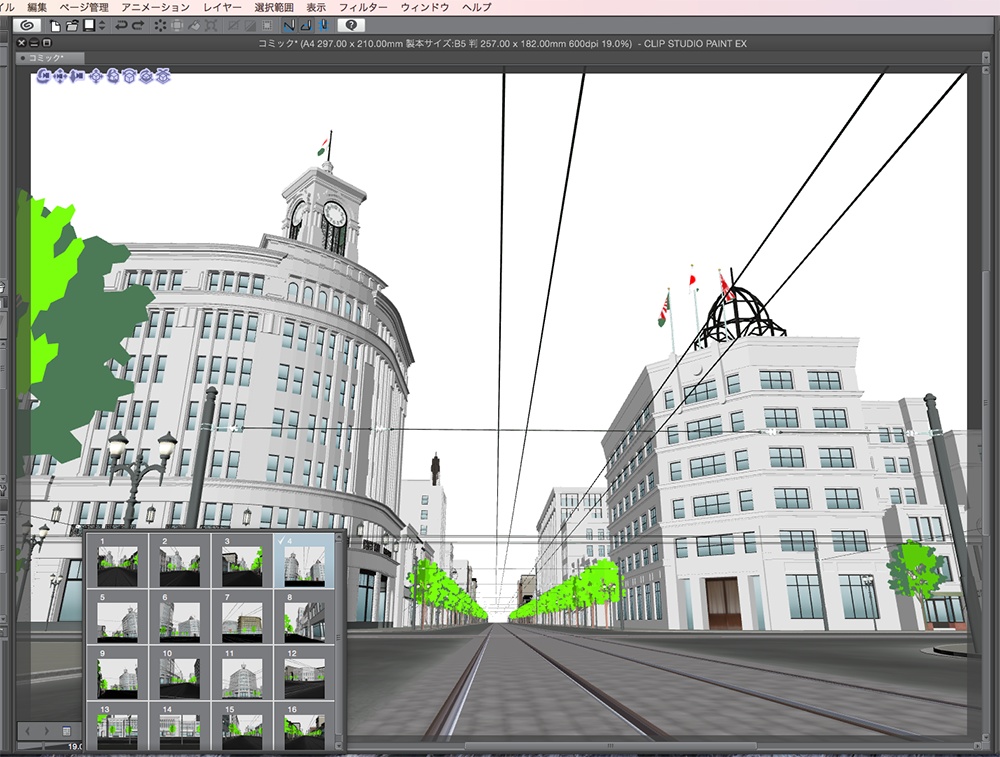 漫画背景用3D素材「昭和初期の銀座」(CLIP STUDIO用 3Dオブジェクト.cs3o)