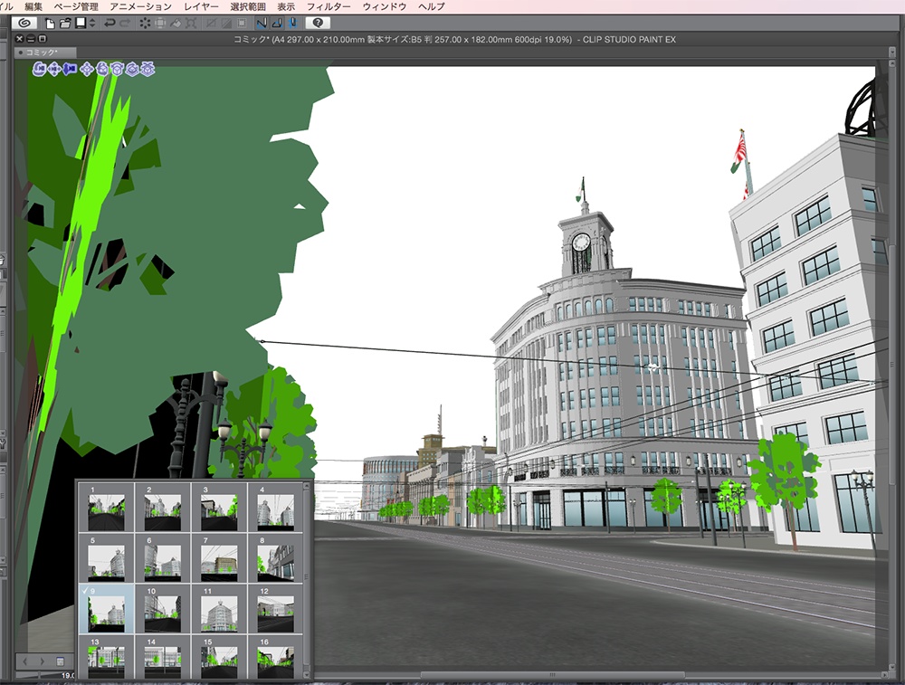 漫画背景用3D素材「昭和初期の銀座」(CLIP STUDIO用 3Dオブジェクト.cs3o)