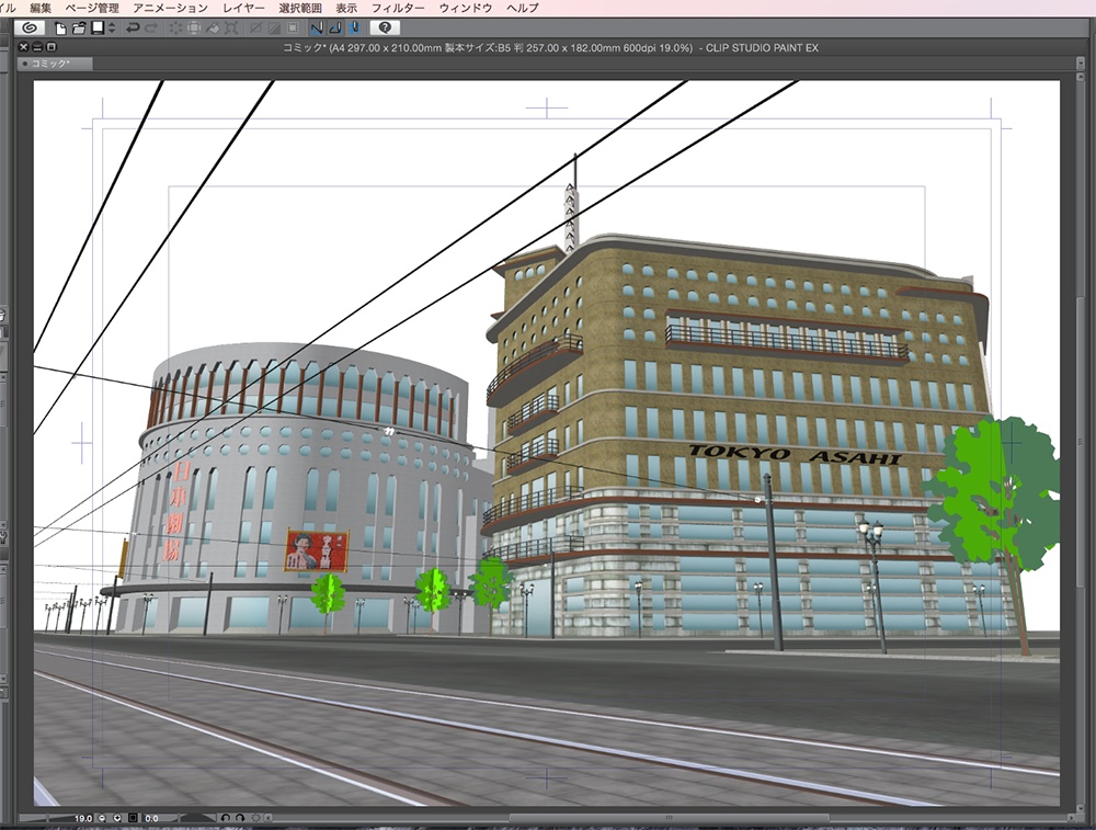 漫画背景用3D素材「昭和初期の銀座」(CLIP STUDIO用 3Dオブジェクト.cs3o)